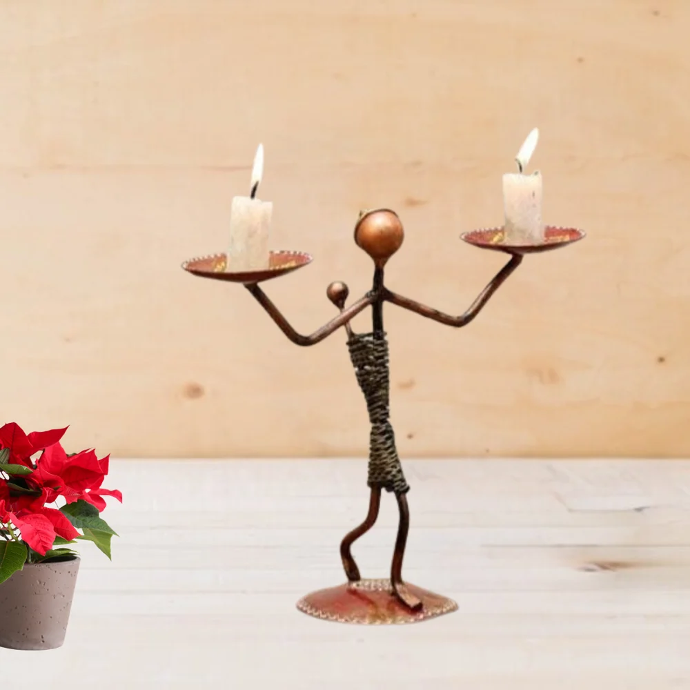 Antique Golden Metal Lady Baby Candle Holder for Table | Handcrafted Tealight Stand for Home & Office Decor