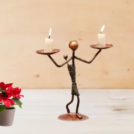 Antique Golden Metal Lady Baby Candle Holder for Table | Handcrafted Tealight Stand for Home & Office Decor
