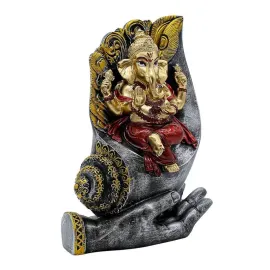 Ganesha Sitting on Conch Shell Statue - Black and Red - Metal/Stone - Home/Office Decor - Auspicious Gift