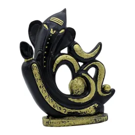 Black & Gold Resin LordGanesha Statue with OM Script Decorative Puja Room & Home Temple Idol, Spiritual Showpiece for Diwali, Ganesh Chaturthi & Good Luck Gift