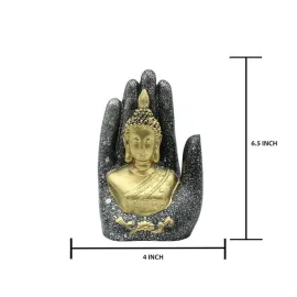 Abhaya Mudra Resin Statue, Fearless Protection Decor for Living Room, Meditation Space & Altar, Black & Gold Buddha Hand Ornament