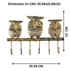 Beautiful Handcrafted Metal Golden Owl Key Holder | Hand Painted Wall Hanging Key Organizer | Perfect Gift for Home Decor
