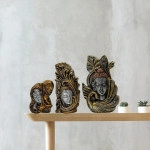 Decorative Buddha Statue Set of 3, Antique Gold and Silver Finish, 4.5-6.5 Inch Height