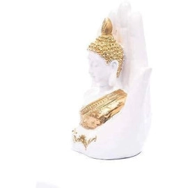 Polyresin Hand Palm Buddha Idol Showpieces for Living Room,Gift Items for Diwali,Decoration Item for Home decor,Table Decorations(White Buddha)